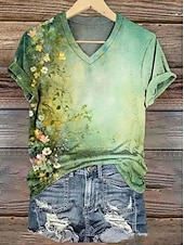 abordables T-shirt floral-Femmes T-shirt Fleuri Graphique Plantes ancien Mode Hawaïen Manche Courte Col en V Hauts Réguliers Quotidien Sortir Week-end Imprimé Jaune Rose Claire Bleu Violet Orange Été Printemps