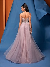 baratos Rosa-Linha A vestidos de quinceanera Elegante Vestido Formal Casamento Longo Sem Manga Com Alças Finas Tule Sem parte Traseira com Pregas 2025
