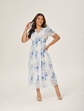 abordables Robes fleuries élégantes-robe longue en mousseline délavée à fleurs bleues