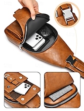 Χαμηλού Κόστους Ανδρικές τσάντες-Ανδρική καφέ τσάντα χιαστί από τεχνητό δέρμα - αδιάβροχη και ανθεκτική στις γρατσουνιές τσάντα στήθους με ρυθμιζόμενο ιμάντα ώμου για ταξίδια, εργασία ή καθημερινή χρήση σε πάρτι