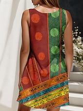 billige Boho-kjoler-Dame Mini kjole Solkjole Kjole med A-linje Sommerkjole Ferie Fritid Bohem Bryllup utendørs Hjem Normal Blomstret Grafisk Geometrisk Ermeløs U-hals Rød Sommer Vår
