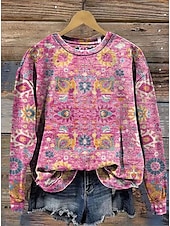 olcso Boho felsők-Női Pulóver pulóver Grafika Paisley Meleg Szüret Nyugati Hosszú ujj Terített nyak Normál felsők Utca Hétköznapi Szabadság Nyomtatott Arcpír rózsaszín Rubin Medence Fukszia Lóhere Tavasz Ősz Tél