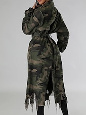 preiswerte Trenchcoats-Damen Trenchcoat Bequem Knöpfe Tasche Modern Streetstyle Tarnung Outdoor Ausgehen Einreihig Lang Umlegekragen Normale Passform Langarm Oberbekleidung Hellgrün Dunkelgrün Herbst Winter