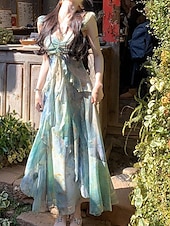 voordelige Elegante bloemenjurken-Dames Lange jurk maxi-jurk Jurk met print Modern Vakantie Feestdagen Teaparty Normale pasvorm Bloem Mouwloos V-hals Groen Zomer