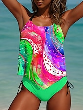 billiga Tankinis-Kvinnors Baddräkter Tankini 2 Delar Cheeky Baddräkter Rygglös Mage Kontroll Hög Midja Smal Semester Strandkläder Ombre U-hals Ärmlösa Badkläder