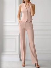 cheap Mom&#039;s Pant Suits-Jumpsuit / Pantsuit 3 Piece Pantsuit Mother of the Bride Tailored Jacket Blazer Elegant Vintage Simple Lapel Floor Length Crepe Stretch Fabric Long Sleeve with Buttons