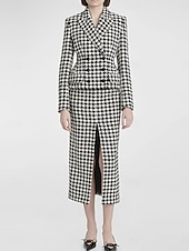 preiswerte Mamas Kleidersets-Hahnentrittmuster Kleid Sets Brautmutter Kleid Elegant Einfach Revers Knie Länge Doppelreiher Blazer Langarm