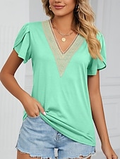 ieftine tricou simplu-Pentru femei Tricou Simplu Modă Stilat Clasic Manșon scurt În V Topuri obișnuite Zilnic Sfârșit de săptămână Peteci Verde Deschis Albastru piscină Trifoi Gri Vară Primăvară