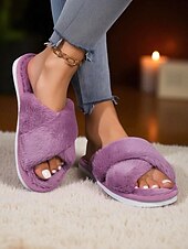 baratos Chinelos de mulher-chinelos femininos com tiras cruzadas e felpudas – chinelos macios e felpudos para ambientes internos, para quarto, spa em casa e noites aconchegantes