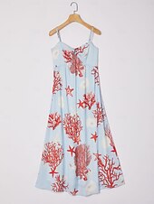 preiswerte Blumenkleider-rotes Urlaubs-Camisolekleid mit Meeresmotiv