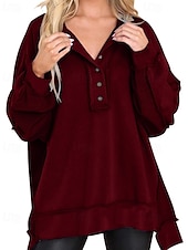preiswerte Texturierte Kapuzenpullover &amp; Sweatshirts-Damen Bluse Einfach Modern Lässig Langarm Rundhalsausschnitt Normale Oberteile Täglich Ferien Ausgehen Knöpfe Schwarz Weiß Rosa Wein Blau Herbst