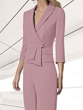 cheap Mom&#039;s Pant Suits-Women&#039;s Suits Top Mother of the Bride Elegant V Neck 3/4 Length Sleeve Included with Buttons