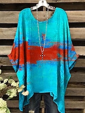 economico Arte &amp; Design Bluse-Per donna Blusa Grafico Blocco di colori Vintage Quotidiano Elegante Manica Corta Manica a pipistrello Girocollo Top Regolari Quotidiano Ferie Abbigliamento mare Blu Rosso Viola Arancione Estate