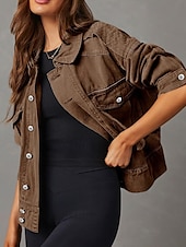ieftine jachete casual-Pentru femei Sacou Comfortabil Buzunar Nasturi Modern Casual Simplu Vacanță Stradă Ieșire Sfârșit de săptămână Cu Un Nasture Regulat Răsfrânt Fit regulat Manșon Lung Îmbrăcăminte exterioară Negru Alb