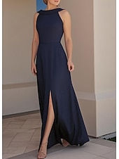 ieftine Rochii pentru invitați de nuntă-Linia -A Rochii pentru invitați de nuntă Elegant Rochie Invitat la nunta Logodnă Lungime Podea Fără manșon Stil Nautic Crep stretch Glugă la Spate cu Rochie cu fanta 2025