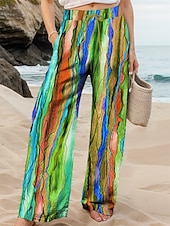abordables jambe large et taille haute-Femmes Jambe large Chinos Pantalons Amples Vacances ancien Mode Longueur complète Taille haute Graphique Lignes / Vagues Abstrait Impression Doux Respirant Micro-Élastique Formel Extérieur Vacances