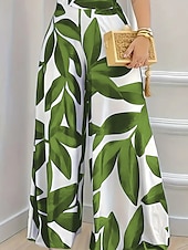 cheap Wide Leg &amp; High Waisted-Women&#039;s Slacks Palazzo Pants Streetwear Casual Full Length Natural Flower Printing Comfy Outdoor Comfortable Street Going out Deep Purple Magenta Earth Yellow Grey Fall Regular Fit