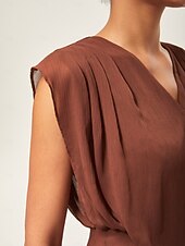 baratos Blusas e Camisas-blusa assimétrica sem mangas com decote em V