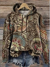 abordables Sweats à capuche-Femmes Sweat à capuche Graphique ancien Mode Western manche longue À capuche Hauts Réguliers Rue Tenue Quotidienne Fête Imprimé Poche Avant Blanche Jaune Gris foncé Rouge Marron Automne Hiver