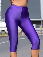 baratos Leggings lisas-Mulheres Calças Capri Leggings Casual Roupa Esportiva Comprimento da panturrilha Cintura Alta Tecido Cintura elástica Respirabilidade Com Stretch Férias Rua Roupa Diária Preto Roxo Laranja Vermelho