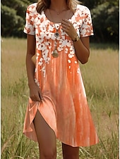 abordables Robe Fleurie-Robe mini femme Robe décontractée Robe petite Robe T-shirt Robe tee Robe d&#039;été Décontractée Vacances Quotidienne Coupe régulière Florale Manches courtes Col ras du cou Rose Vert Été