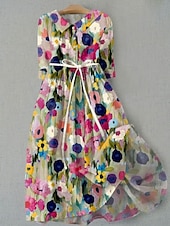 preiswerte Blumenkleid-Damen Midikleid Shiftkleid Lässig Täglich Normale Passform Blumen Grafik Halbarm Hemdkragen Gelb Rosa Rosa Blau Sommer Frühling