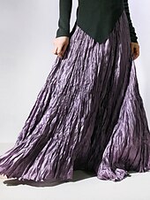 abordables Jupes unies-Femmes Jupe Évasé Mode Maxi Taille Basse Jupes Uni Froncé Micro-Élastique Rue Sortir Violet Noir Rose Crème Automne Polyester