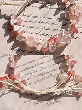 economico Bracciale da donna-Bracciale da donna fatto a mano con pietre preziose floreali – perline di cristallo naturale, stile boho regolabile, ideale per abbigliamento casual, regali e outfit ispirati alla natura
