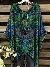 preiswerte Damen Kunst- und Design-Oberteile-Damen Boho-Hemd Grafik Abstrakt Elegant Bohemien Aktiv Kurzarm Fledermaus Ärmel Rundhalsausschnitt Normale Oberteile Täglich Ferien Strandbekleidung Leicht Braun Blau Purpur Grün Rot / Blau Sommer