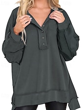 preiswerte Texturierte Kapuzenpullover &amp; Sweatshirts-Damen Bluse Einfach Modern Lässig Langarm Rundhalsausschnitt Normale Oberteile Täglich Ferien Ausgehen Knöpfe Schwarz Weiß Rosa Wein Blau Herbst