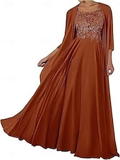 preiswerte Bodenlänge-Zweiteilig Kleid-Sets Brautmutterkleid Elegant Einfach Quadrathals Bodenlang Chiffon Ärmellos mit Einfarbig 2025
