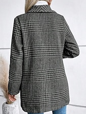 cheap Winter Coats-Women&#039;s Coat Warm Comfortable Buttons Casual Plaid Outdoor Holiday Single Breasted Regular Turndown Regular Fit Long Sleeve Outerwear Red Camel Gray Fall Winter