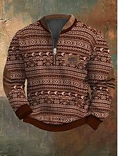 tanie Bluzy myśliwskie-Męskie Bluza dresowa Bluza z zamkiem błyskawicznym Czarny Czerwony Khaki Pół zamek Graficzny Geometryczny Sport i turystyka Codzienny Święto Poliester Moda miejska Codzienny Jesień i zima Odzież