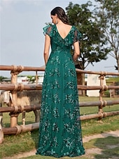 abordables Champagne-Robes de quinceanera en forme A Robe élégante Robe de mariage formelle longueur sol manches courtes col en V sequins dos en V avec sequins