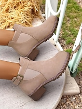 cheap Ankle Boots-Women&#039;s Brown Ankle Boots – Fall Boots with Buckle Strap for Oktoberfest, Farm Markets, Beer Festival and Rustic Outdoor Days