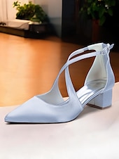 abordables cocktail-Escarpins à talons carrés et bout pointu en satin ivoire pour femmes - chaussures élégantes à brides croisées pour banquets formels et cocktails