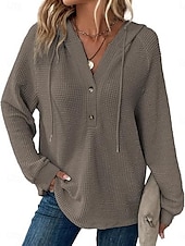 abordables Sweats à capuche-Femmes Chemisier Couleur Unie Élégant Occasionnel manche longue À capuche Hauts Réguliers Quotidien Boutons Noir Vert Véronèse bleu marine Bleu Marron Printemps Automne Hiver