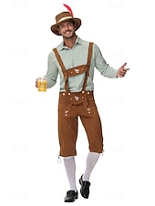 preiswerte Lederhosen Set-Oktoberfest Lederhosen Hemd Alpenhut Bayerisch Deutsch Wiesn Herren Stoff im traditionellen Stil