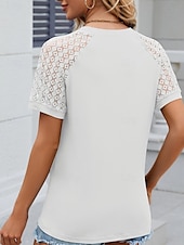 preiswerte Einfarbiges T-Shirt-Damen T Shirt Einfach Mode Stilvoll Klassisch Kurzarm Rundhalsausschnitt Normale Oberteile Täglich Wochenende Patchwork Weiß Rosa Blau Khaki Sommer