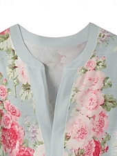 Χαμηλού Κόστους Ανθισμένα Τοπ-Γυναικεία Μπλούζα Φλοράλ Στυλάτο Μοντέρνα 3/4 Μήκος Μανικιού Λαιμόκοψη V Κανονικά μπλουζάκια Καθημερινά Αργίες Με Βολάν Στάμπα Μαύρο Θαλασσί Πράσινο του τριφυλλιού Σομόν Καλοκαίρι