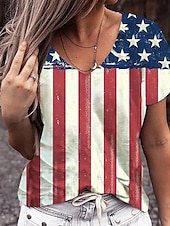halpa Itsenäisyyspäivä Huippu-Amerikan itsenäisyyspäivä Naisten T-paita Lippukuvio Vapaa-aika Lyhythihainen Tiukka pyöreä kaula-aukko Tavalliset topit Päivittäin Viikonloppu Painettu Musta Valkoinen Rubiini Sininen Kesä