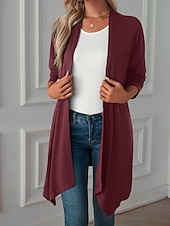abordables Cardigans et vêtements d&#039;extérieur-Femmes Pull Cardigan Vacances Mode Quotidien Couleur Unie Côtelé Ouvert devant Tricoté manche longue Hauts Longs Tricoter Fête Sortir Week-end Noir Blanche Automne Hiver