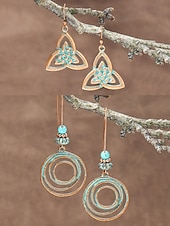levne Dámská náušnice-Dámské visací náušnice v boho stylu s tyrkysovou povrchovou úpravou - lehké visací náušnice ve vintage kmenovém stylu s povrchovou úpravou v antickém bronzu pro neformální vánoční výpravy a dárky