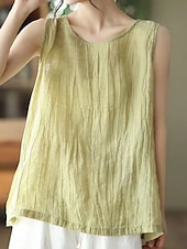abordables Chemises-Femmes Chemises en coton et lin Chemise à col camp Couleur Unie Basique Occasionnel Sans manches Col en V Hauts Réguliers Quotidien Noir Blanche Rose Claire Vert Gris Été