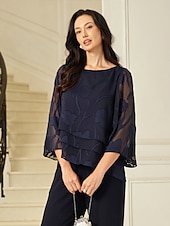voordelige Kant Tops-Dames Kanten overhemd Blouse Geklede topjes Chiffon-topjes Effen Kleur Bloemig Grafisch Elegant Stijlvol Basic Halve mouw Flutter mouw Boothals Normale tops Bruiloft gast Werk Dagelijks Asymetrische