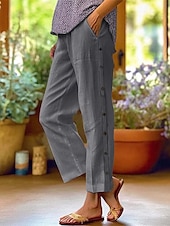 abordables Pantalon uni en coton et lin-Femmes Pantalon en coton et lin Pantacourt Mode Occasionnel Longueur cheville Taille Moyenne Uni Taille Élastique Respirant Confortable Rue Tenue quotidienne Sortir Noir Blanche bleu marine Bleu Ciel