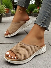 abordables Sandalias deslizantes-Sandalias de malla tejida de colores para mujer: sandalias ligeras con punta abierta y comodidad aireada, perfectas para recados en la ciudad, paseos por la playa y relajación en el patio.