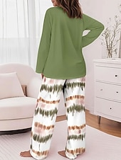 abordables Ensembles chemisiers pour femmes-Femmes Mode T-shirt Ensembles de Pantalons manche longue Col rond Graphique Rayé Lettre Imprimé Décontracté Quotidien Vert Printemps Coupe régulière