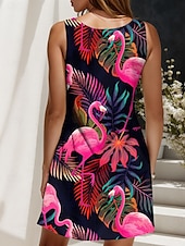 ieftine Animale rochii-Pentru femei Rochie Mini Rochie de Vară Rochie A line Rochie cu umeri Vacanță Casual Concediu Plajă Fit regulat Floral Grafic Pasăre Fără manșon Stil Nautic Magenta Roz Îmbujorat Mov Portocaliu Vară