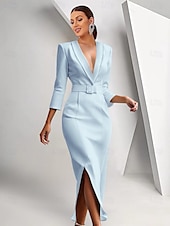 preiswerte Bodenlänge-Blazer-Kleid Meerjungfrau  Trompete Brautmutter Kleid Krepp Smoking Kleid Elegantes Hochgeschnittenes Schalkragen Bodenlang 3/4 Ärmeln mit Gürtel Farbblock Einfarbig 2025